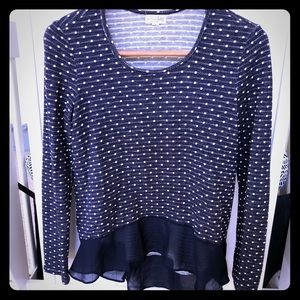 Long sleeve tee with chiffon ruffle hem